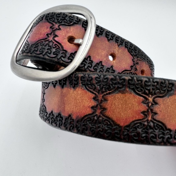 Women's The Riv! Copper River Brown Genuine Leather Tooled Floral Western Belt - M